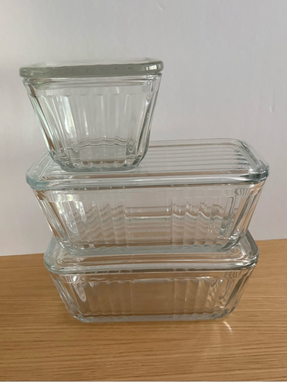 Set of 3 Anchor Hocking Remake of 1932 Refrigerator Covered Dishes  Ribbed Side